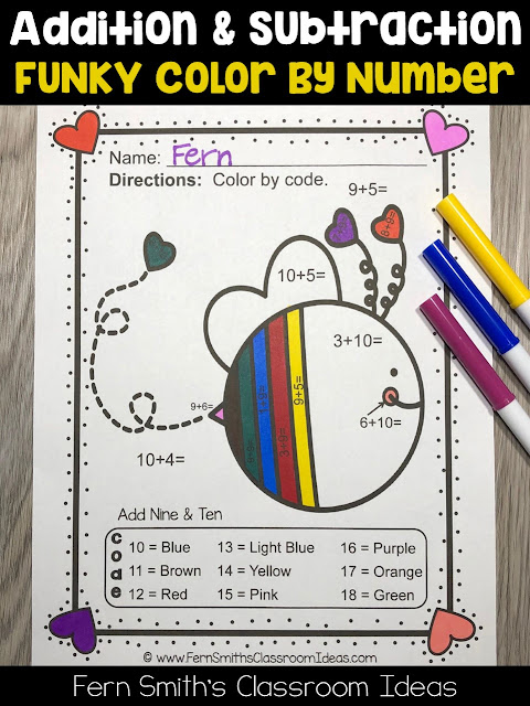 You will love the no prep, print and go ease of these St. Valentine's Day Color By Number Addition, Subtraction, Multiplication, and Division FUNKY Valentines Themed Printables. This FUNKY St. Valentine's Day Color By Number Addition, Subtraction, Multiplication, and Division Printables include 20 pages for introducing or reviewing addition, subtraction, multiplication, and division. This bundle is perfect for differentiation in ESOL, ESL, Home Schooling and Special Education Classes.