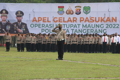 Jajaran Polresta Tangerang Polda Banten melaksanakan Apel Gelar Pasukan Operasi Ketupat Maung di Lapangan Maulana Yudhanegara, Puspemkab Tangerang