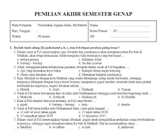 Soal Penilaian Akhir Semester Genap Mapel PAI Kelas  Soal UAS PAI Kelas 4 Semester 2 Kurikulum 2013