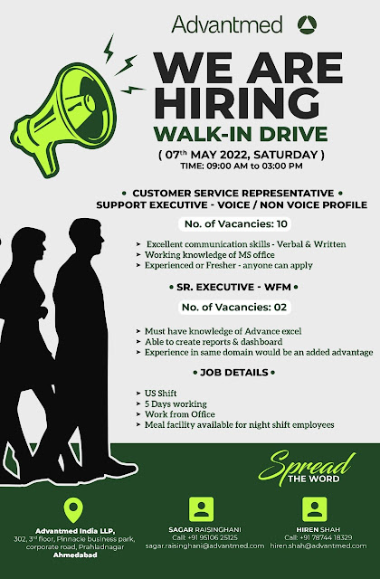 Advantmed India LLP - Walk-In Drive on 7th May 2022 for Customer service Representatives / Support Executives AndhraShakthi - Pharmacy Jobs