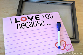 Want a fun gift idea for your significant other or a friend who is getting married? Check out this DIY I Love You Because ... Dry Erase Frame from www.abrideonabudget.com. You can get the printable for free in the post too.