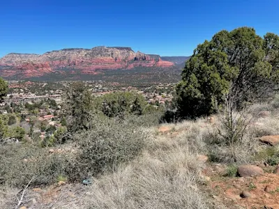 vista and rocky trail at beginning of hike on Airport Loop in Sedona, Arizona