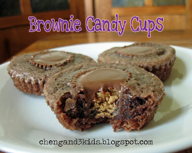 Brownie Candy Cups - brownies with Reese's peanut butter cups in the center.