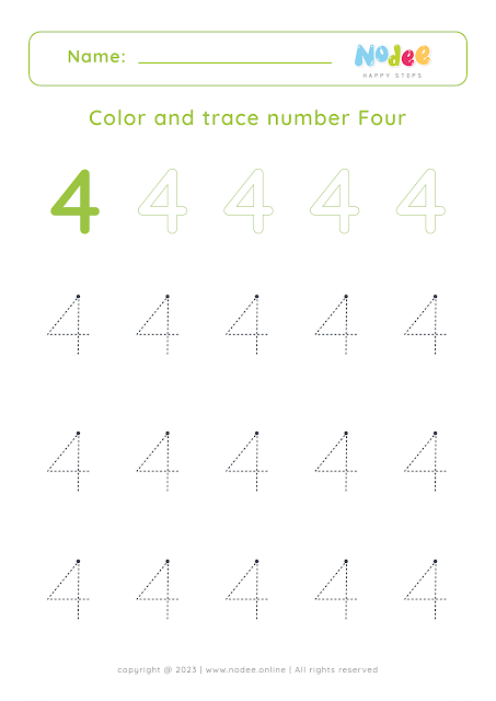 Free Printable Number Tracing Worksheets - number four