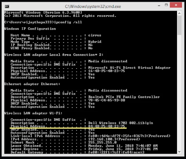 Physical Address is MAC Address