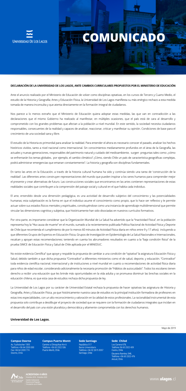 Comunicado de prensa de Universidad de Los Lagos