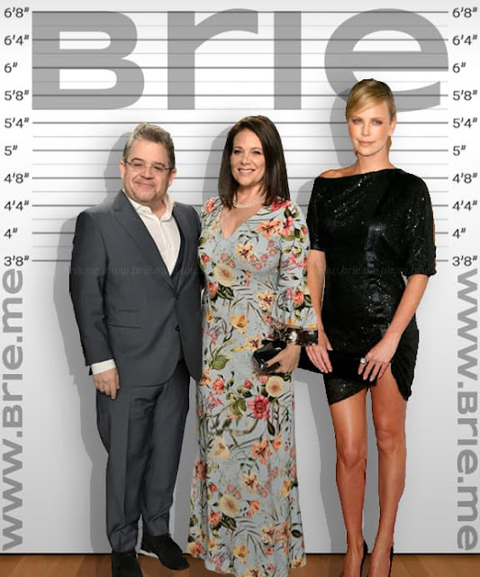 Patton Oswalt standing with wife Meredith Salenger and Charlize Theron