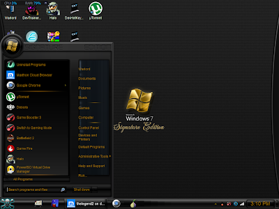 Signature Edition Reloaded theme for win 7  It has a golden visual style and a good start menu i have uploaded three versions of Signature Edition Reloaded Signature Edition Reloaded Original , Signature Edition Blue , Signature Edition Red And Read the Read Me for how to install
