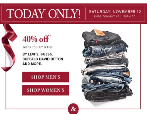Hudson's Bay 40% Off Levis, Guess, Buffalo David Bitton Jeans + More Weekend Deals