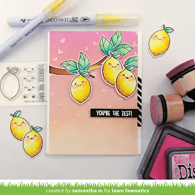 You're the Zest Card by Samantha Mann for Lawn Fawnatics Challenge, Lawn Fawn, Distress Oxide Inks, Valentine's Day, Card Making, Handmade Cards, Ink Blending, Lemons #lawnfawnatics #Lawnfawn #distressinks #distressoxideink #cardmaking