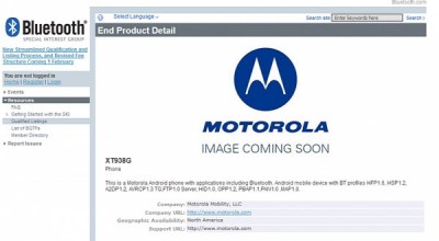 Motorola XT938G Kantongi Sertifikasi Bluetooth SIG