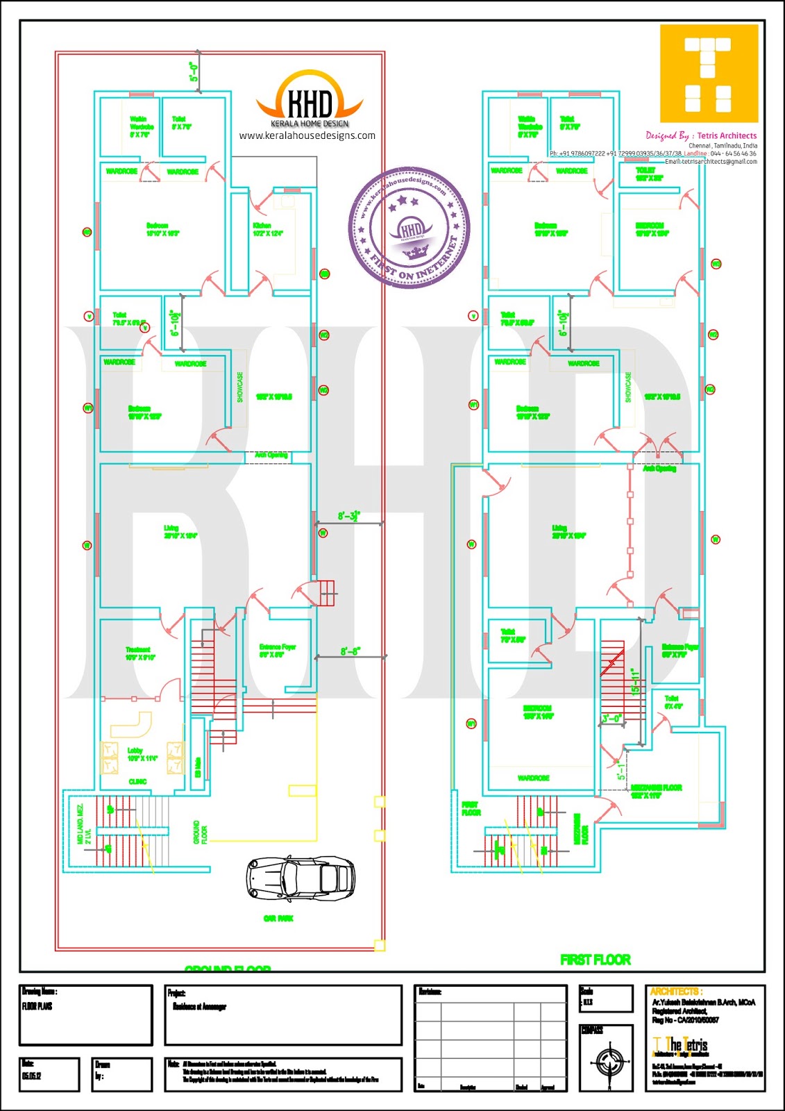 Luxury 3 floor  house  elevation with floor  plan  Kerala 