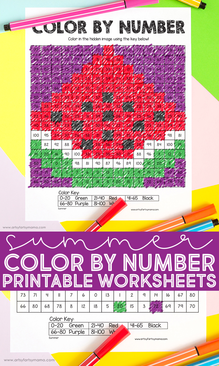 Free Printable Summer Color by Number Worksheets