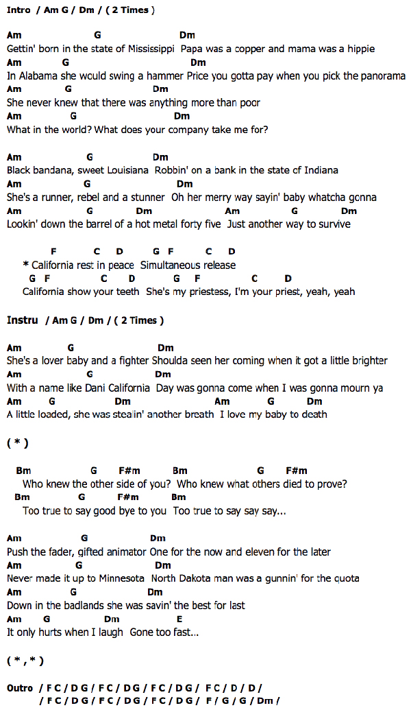 คอร ด เน อเพลง Dani California Red Hot Chili Peppers Chordza คอร ดเพลง คอร ดก ต าร เน อเพลง เพ อท กท านท ม ดนตร ในห วใจ