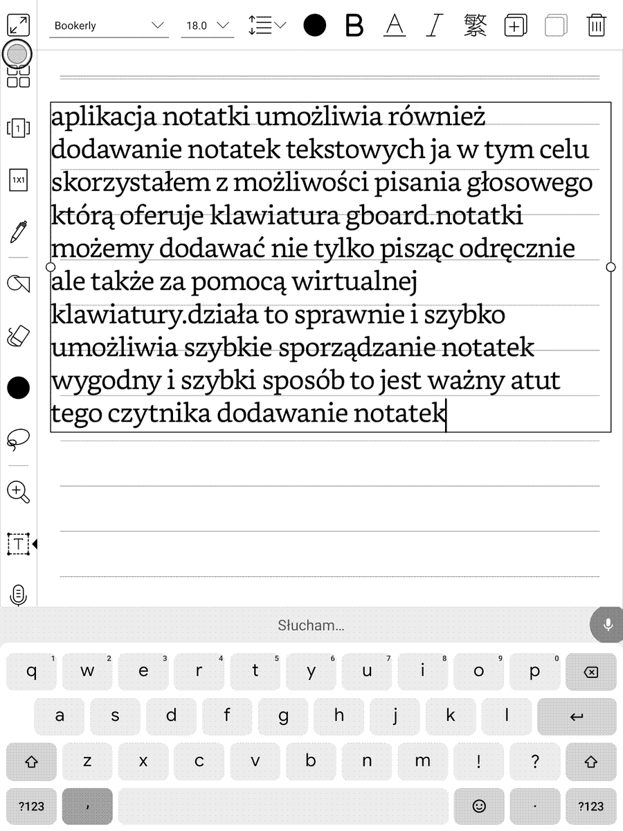 Onyx Boox Note Air – notatki tekstowe wprowadzane głosowo z pomocą wirtualnej klawiatury Gboard