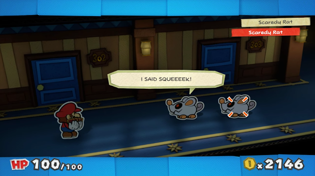 Paper Mario Color Splash Scaredy Rat I said squeek in-battle dialogue fight speech