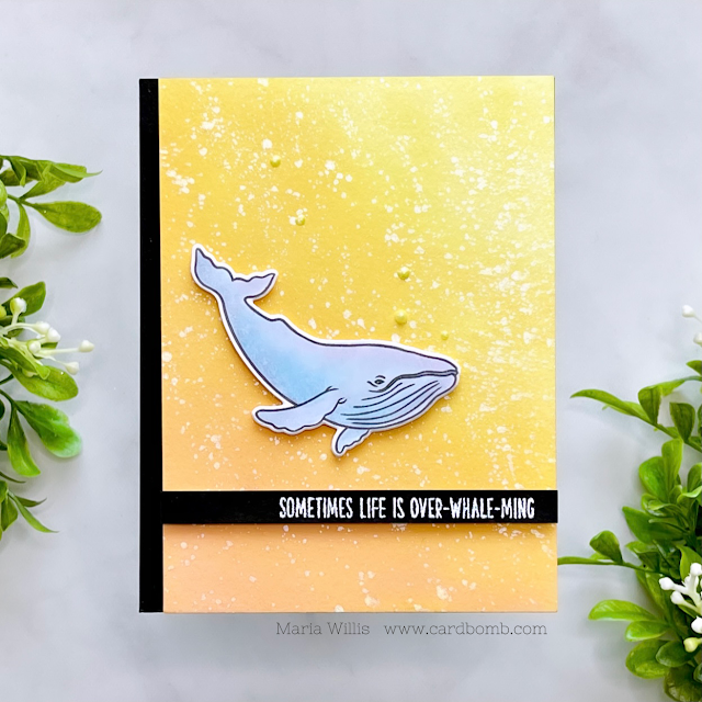 Cardbomb, Maria Willis, Tonic Studios,Tonic Studios Stamp Club,Whales, cards, cardmaking, stamps, ink, paper, papercraft, die cutting, art, color, watercolor, ocean, heat embossing, nuvo