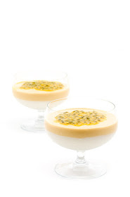 Raw mango and coconut cream with passion fruit duo