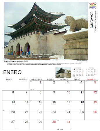 Mes de enero en el calendario de 2014 con fotos de Corea