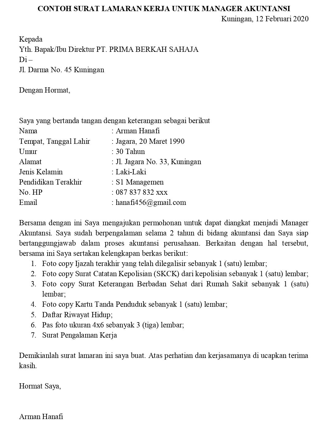 Contoh Surat Lamaran Pekerjaan Untuk Akuntansi Dan