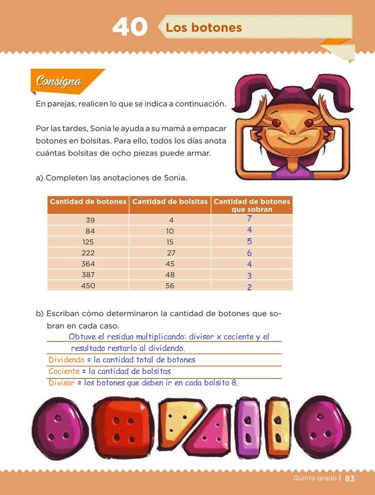 Los Botones Desafio 40 Desafios Matematicos Quinto Grado Contestado Tareas Cicloescolar