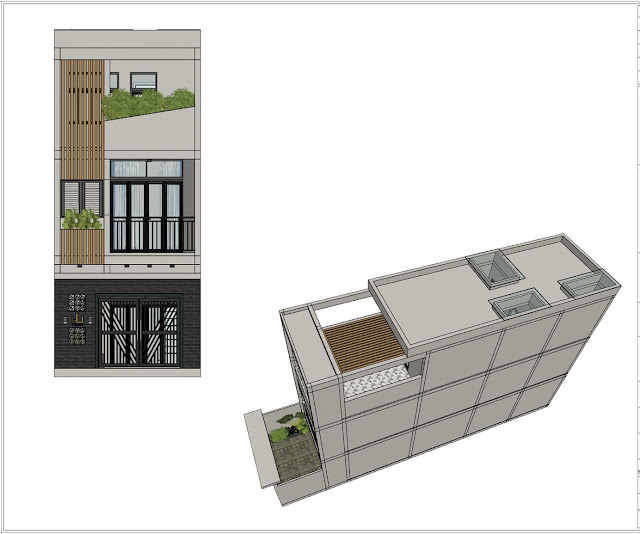 Bản vẻ layout  3d của ngôi nhà 5x25 mét