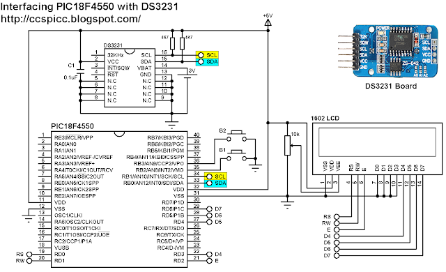 Interfacing PIC18F4550 with DS3231 RTC cirucit