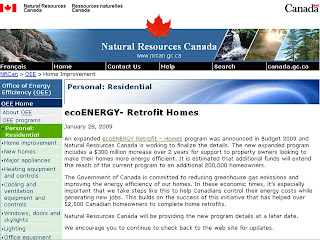 Screenshot: Natural Resources Canada: Home Improvement: Personal: Residential ecoENERGY - Retrofit Homes