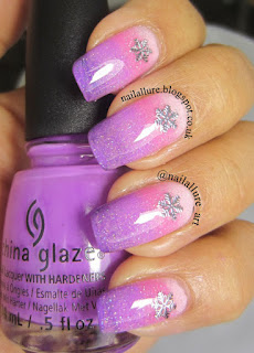 Snowflake Charms on a Pink Purple Gradient Manicure