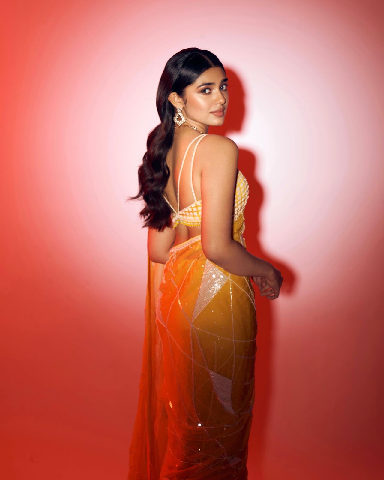krithi shetty saree backless blouse south actress