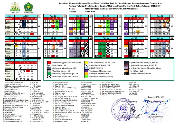 Kalender Pendidikan Tahun Pelajaran 2022/2023 Provinsi Aceh