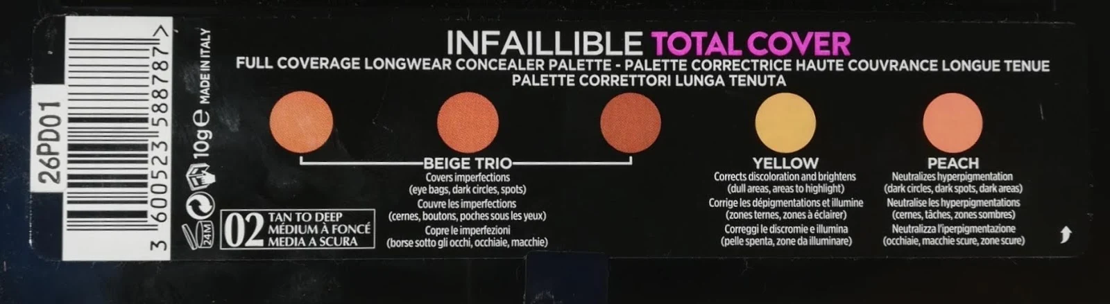  palette correctrice haute couvrance et longue tenue pour teint médium à foncé L'Oréal Infaillible Total Cover