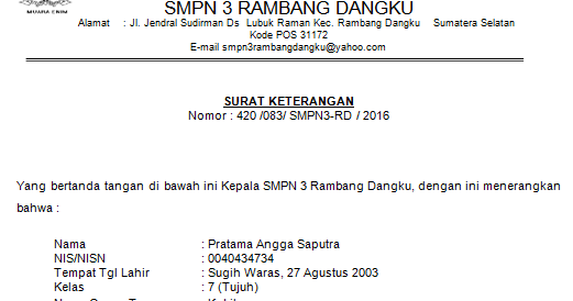 Contoh Surat Keterangan Siswa Aktif Terbaru 2016/2017 