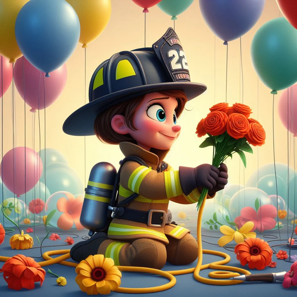 mujer bombera en caricatura
