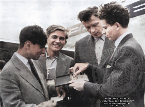 Mikhail Tal, Bent Larsen, Miroslav Filip, Boris Spassky, 1957.