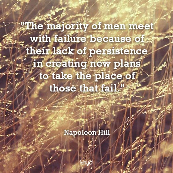 Napoleon Hill Quote: "The majority of men meet with failure because of their lack of persistence in creating new plans to take the place of those that fail."