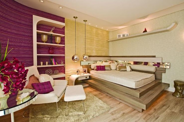 DORMITORIO PARA MUJER CON PURPURA Y CREMA via www.dormitorios.blogspot.com