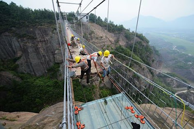 First ever fully transparent glass bridge in China