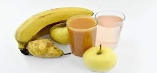 banana juice. Fruits and two cups of banana juice
