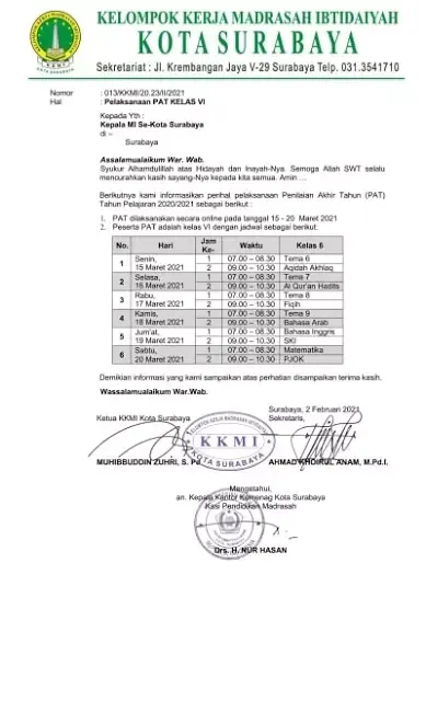 Jadwal PTS Kelas 1, Kelas 2, Kelas 3, Kelas 4, Kelas 5 dan PAT Kelas 6 Semester Genap Tahun Pelajaran 2020-2021