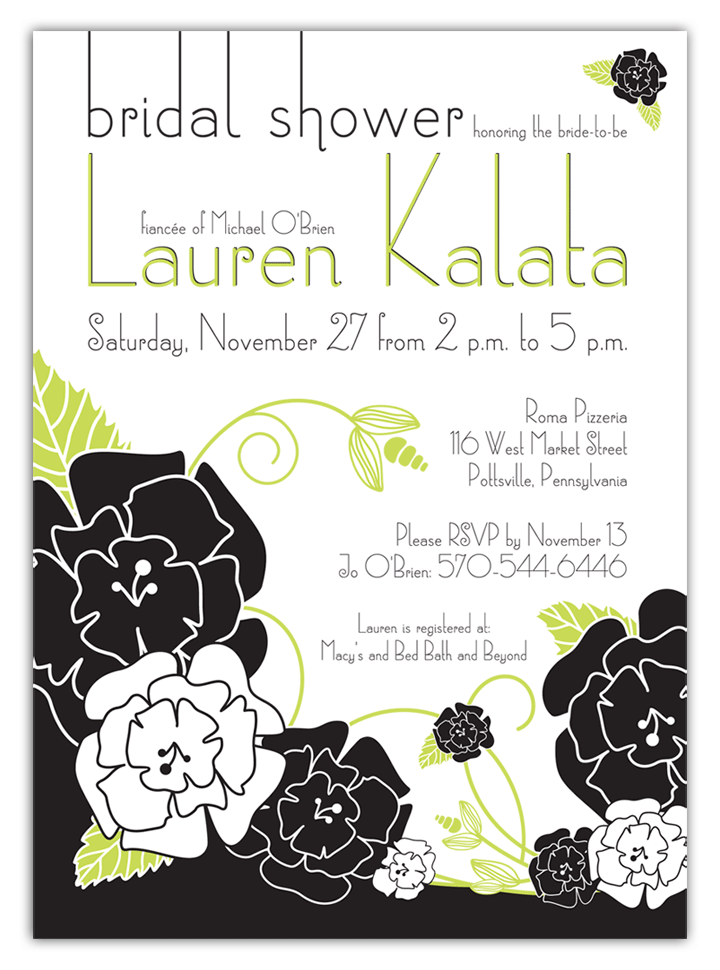 Black White Garden Bridal Shower Invite