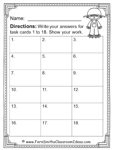  Fern Smith's Classroom Ideas Fall Addition and Subtraction Task Cards and Printables at TeacherspayTeachers Including Eight Free Task Cards in the Preview Download.