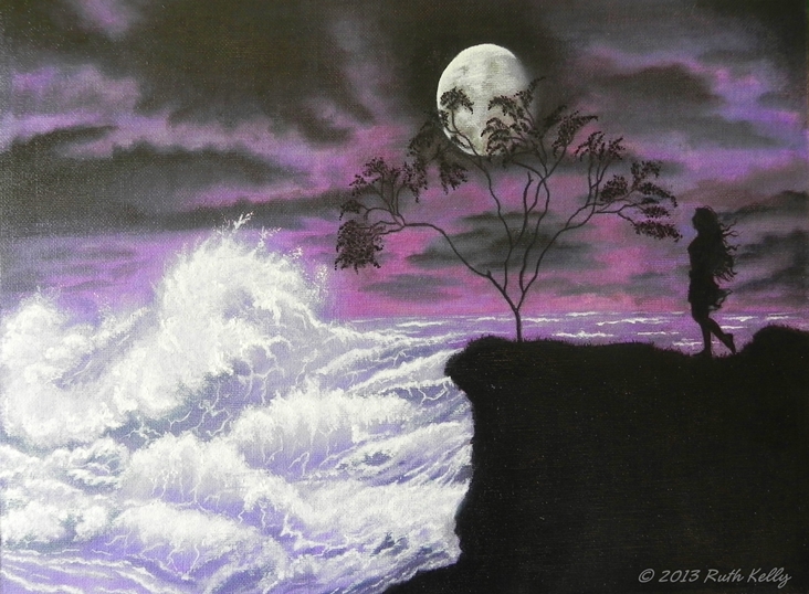 Turmoil by Ruth Kelly, www.ruths-world.com, Purple Seascape, Oil painting