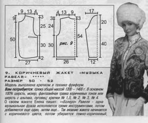 Коричневый жакет в технике ирландского кружева