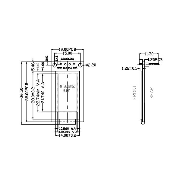 KiCAD Footprint: SSD1107 I2C OLED Display Module 0.96 Inch 64x128 Pixel