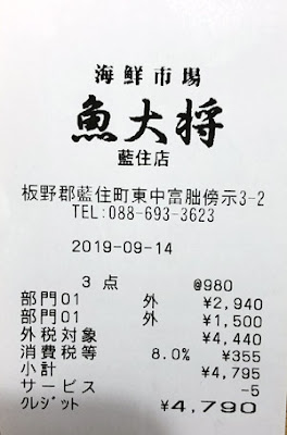 海鮮市場魚大将 藍住店 2019/9/14 飲食レビュー