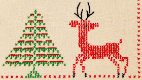 Vintage Christmas Reindeer Crosstitch Linen
