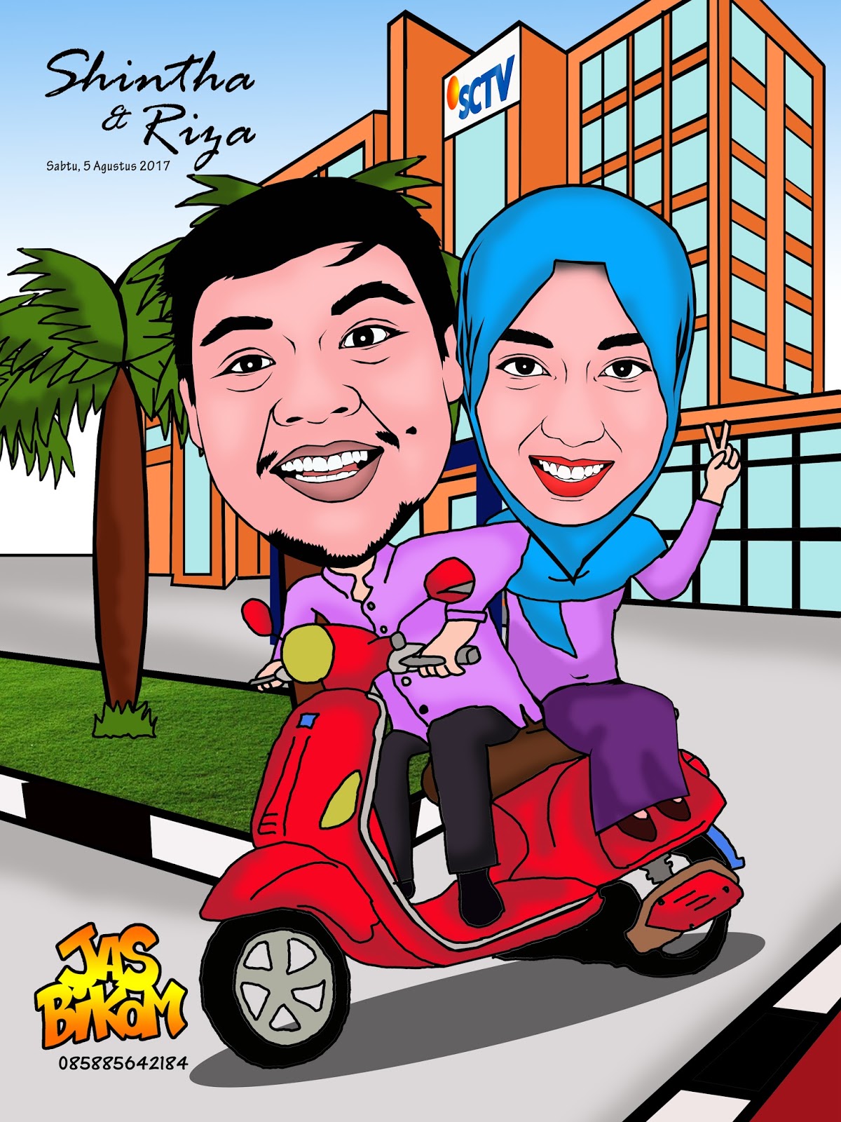 Karikatur Naik Sepeda Motor Mobil