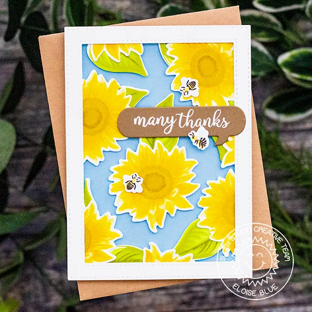 Sunny Studio Stamps: Sunflower Fields Comic Strip Speech Bubbles Dies Thank You Card with Eloise Blue