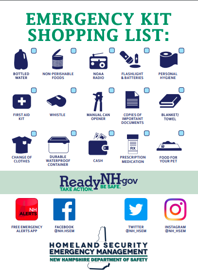 Recomendaciones del Kit de Emergencia del Estado de New Hampshire